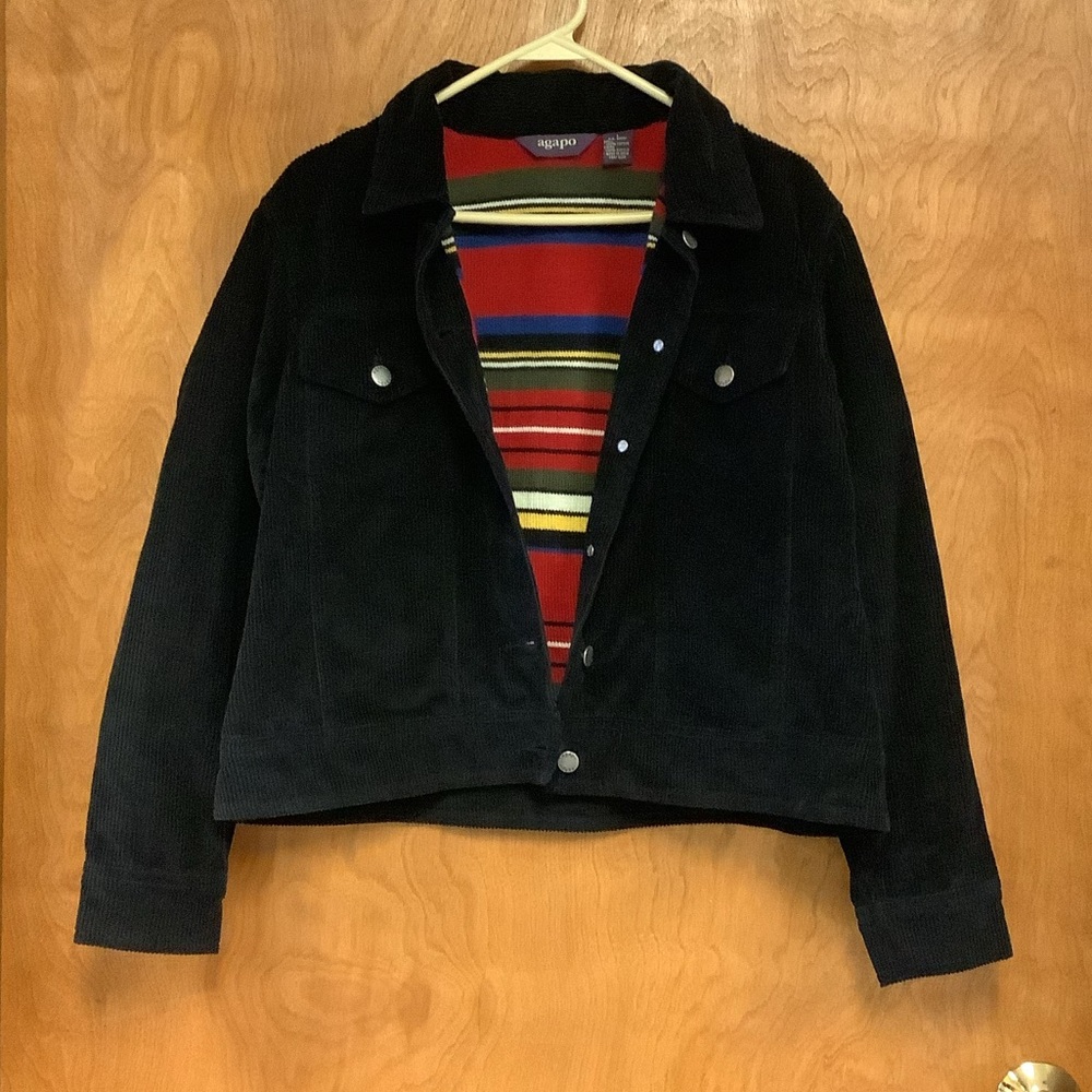 Vintage Women’s Sweater-Lined Corduroy Trucker Jacket Black Size Large